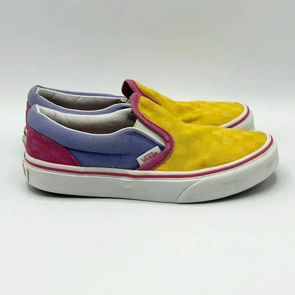 Vans Slip-On Checkerboard Multi Color Yellow Purple Pink Skate Sneakers - US Big